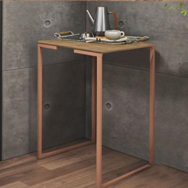 Imagem de Mesa Lateral Canto Aparador Buffet Stan Industrial Ferro Bronze Tampo Rústico - Ahz Móveis