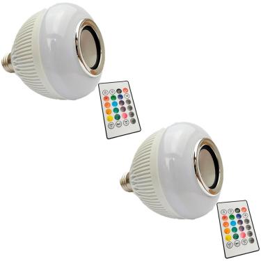Imagem de Kit C/2 Lâmpada Caixa De Som Bluetooth Rgb Com Controle Remoto Recarregável Musical