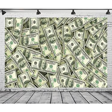 Imagem de BELECO Pano de fundo de tecido de 2,7 x 1,8 m, notas de banco de dólar dos EUA, Benjamin Franklin, cédulas de 100 dólares, tema de dinheiro, decoração de festa, papel de parede, decoração de quarto,