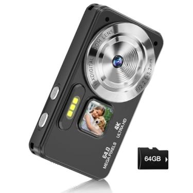 Imagem de Câmera digital, foco automático 4K 64 MP apontar e fotografar câmeras digitais para adolescentes com cartão de 64 GB, câmera de vídeo compacta antivibração com zoom 18X para estudantes, crianças,