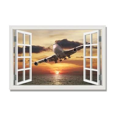 Imagem de Arte de parede em tela de janela aberta, impressão natural em tela, "Avião no céu 66.0 cm, decoração de parede de paisagem de janela, decoração de casa moderna. 70 x 105 cm - 27,6 x 41,4 pol sem