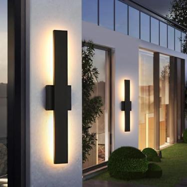 Imagem de SIONLOM Luminária De Parede Led Moderna Para Ambientes Externos 23,6 Polegadas Comprimento, 24 W, À Prova D'Água, Ip65, Branco Quente, Led, Arandelas Pretas Externos, Luzes Externas Casa, Garagem, P