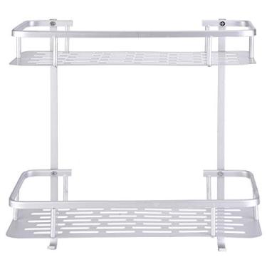 Imagem de 304 Prateleira de Armazenamento de Secador de Cabelo Em Aço Inoxidável, Fundo Vertical de Parede Vertical, Cor de Prata, Com 2 Ganchos Pendurados para Secador de Cabelo