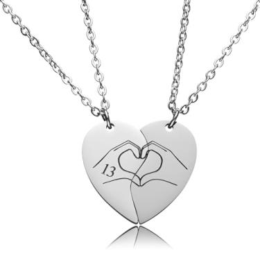 Imagem de HOFOYA Conjunto de 2 colares de coração e mãos combinando, 2 peças, colares de amizade, 2 peças, presente de Natal, Dia das Mães, Dia dos Namorados, presente para filha, irmã, melhor amiga., Small