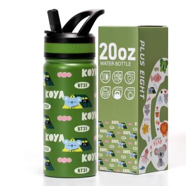 Imagem de pluseight Garrafa de água infantil isolada com tampa de palha, copo de parede dupla livre de BPA 18/8 copo infantil à prova de vazamento de aço inoxidável com canudo para viagens escolares meninos e