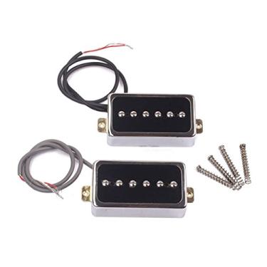 Imagem de Conjunto de captador P90, ponte de bobina única Alnico V e captadores de pescoço para guitarra elétrica Les Paul P90 estilo Humbucker tamanho (preto prata)