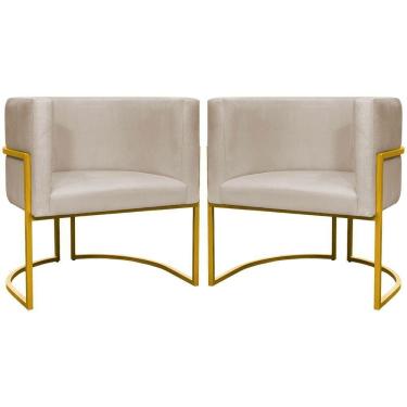 Imagem de Kit 2 Poltronas Cadeira Para Sala De Luna Suede Cores Base Dourada - Bege, Suede