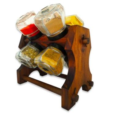 Imagem de Porta Tempero Rústico de Madeira Giratório Cozinha - Art  Lar Artesana