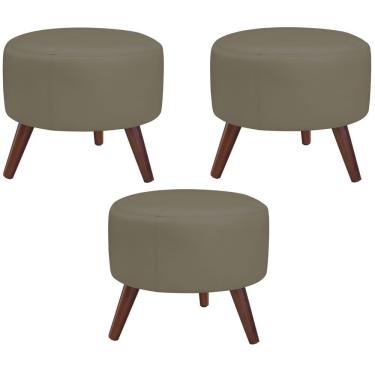 Imagem de Kit 03 Puffs Decorativos Redondo Couro Fendi