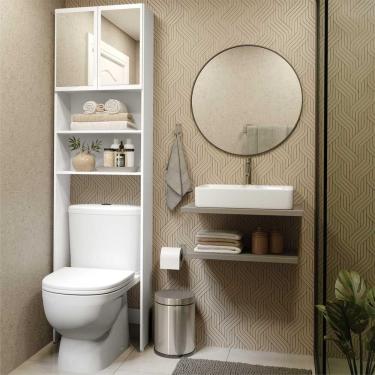 Imagem de Armário Banheiro para Vaso Sanitário Espelho 2 Portas Branco