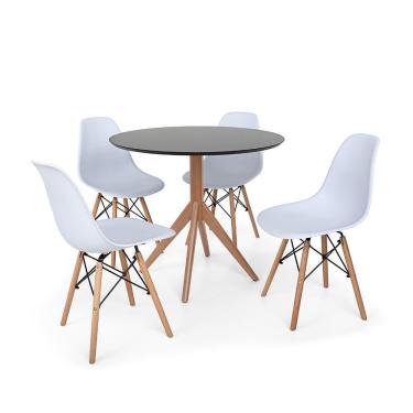 Imagem de Kit Mesa de Jantar Maitê 80cm Preta e 4 Cadeiras Charles Eames Branca