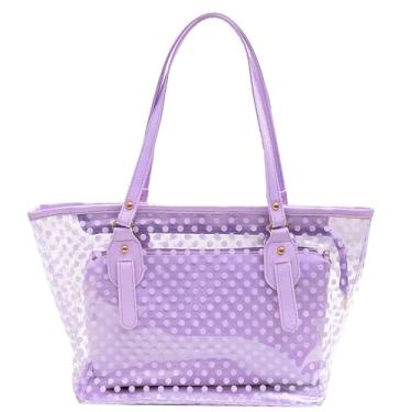 Imagem de AIBILIEI Sacolas femininas transparentes PVC à prova d'água multiuso bolsa de ombro bolsa de praia bolsa de compras (roxa), Transparente., 15.7 X 3.9 X 11 Inches