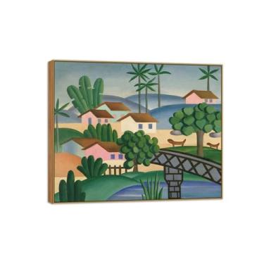 Imagem de Tarsila do Amaral Famosas Impressões em Tela-Imagem arte parede lona-Moldura Madeira Pintura decoração quarto Sala de estar(paisagem com ponte) 40x50cm