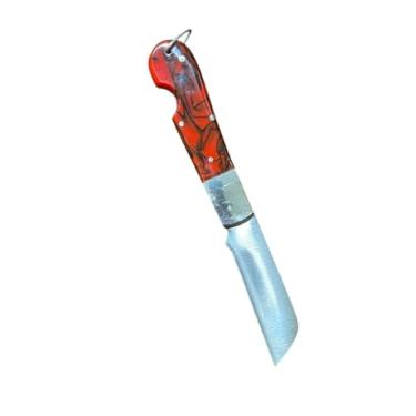 Imagem de Canivete Pica Fumo de inox com Bainha de couro legitimo (VERMELHO)