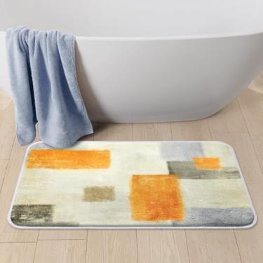 Imagem de Culudea Tapete de banheiro abstrato cinza laranja antiderrapante microfibra macia pelúcia cinza bege pintura tapetes tapete de chão lavável na máquina para casa banheira e chuveiro, decoração de