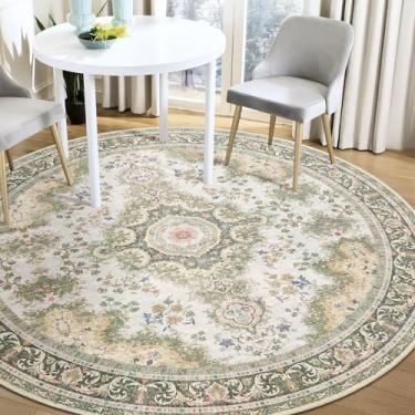 Imagem de Castage Tapete redondo verde de 1,5 m, tapetes circulares boho para quarto e sala de estar, lavável, vintage, boêmio, envelhecido, oriental, floral, antiderrapante, floral sálvia