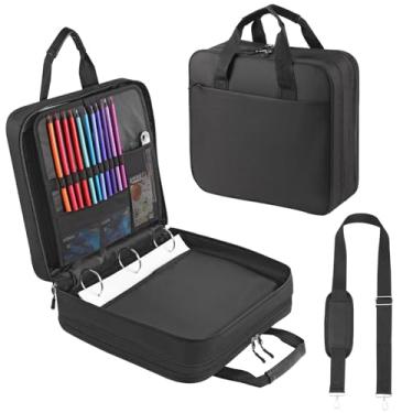 Imagem de Fichário de zíper com 3 anéis com alça de ombro, anéis de vedação de 5 polegadas, capacidade para 500 folhas, guarda armadilhas para escola e escritório, bolsa de fichário com pasta de arquivos