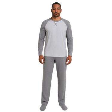 Imagem de Pijama Canelado de inverno Masculino Victory, M, Cinza