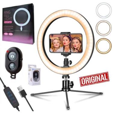 Imagem de Ring Light Iluminador Luz Anel Led Flash 26cm Profissional 3 Cores Sup