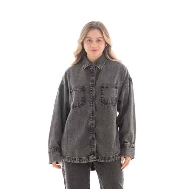 Imagem de Camisa Jeans Feminina Arauto Oversized Black Marmorizado
