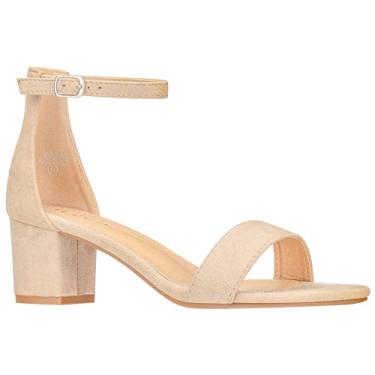 Imagem de ILLUDE Sandálias femininas modernas de salto gatinho com tira no tornozelo - adorável e fofo salto baixo - Jasmim, Camurça bege, 37 BR
