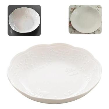 Imagem de Kit 2 Pratos Fundos De Porcelana Branco Florido New Bone Luxo - Lyor