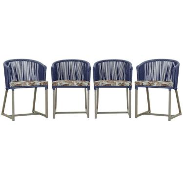 Imagem de 4 Cadeiras De Jantar Noronha Fendi Corda Náutica E6 Trama Azul