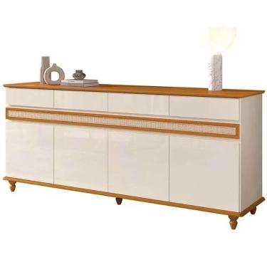 Imagem de Aparador Buffet 4 Portas 4 Gavetas Açores Off White E Cedro