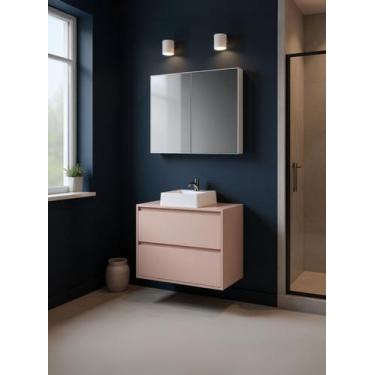 Imagem de Gabinete para Banheiro com Cuba e Armario 80cm Mdf Rosa Dubai - On Móv