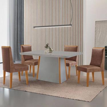 Imagem de Mesa de Jantar Diane 120cm Tampo MDF Vidro com 4 Cadeiras Lisboa Moderna Mobília