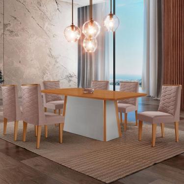 Imagem de Mesa de Jantar Diane 180cm Tampo MDF Laminado com 6 Cadeiras Safira Moderna Mobília