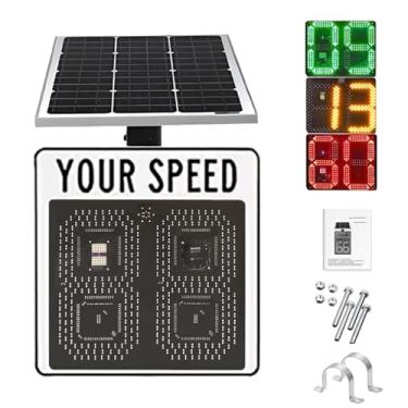Imagem de Sinal de tráfego de radar de exibição de velocidade de 61 x 61 cm, sinal de feedback de radar de velocidade solar, detector de limite de velocidade de segurança rodoviária com acessórios (branco)