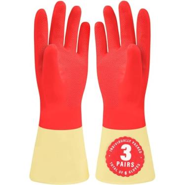 Imagem de SteadMax 6 Pares De Luvas De Limpeza Vermelhas, Luvas De Borracha Natural Reutilizáveis Para Lavar Louça, Luvas De Látex Antiderrapantes, Ultraduráveis E Impermeáveis Para Lavar Louça Para Cozinha