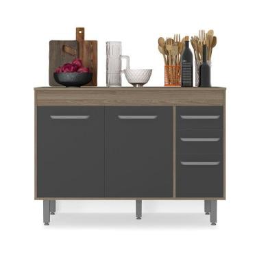 Imagem de Balcão 3 Portas 2 Gavetas (Com Tampo) Barcelona Carvalho Grafite - SSX