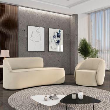 Imagem de Sofá 2 Lugares Orgânico 140cm Morgan e Poltrona Lua Veludo D03 - D'Ros