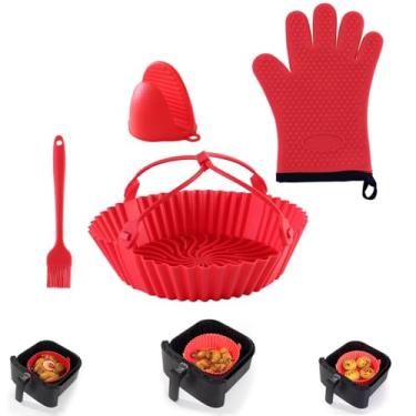 Imagem de Kit 5 Formas de Silicone para Air Fryer Pequena,Conjunto Completo com Assadeira Antiaderente, Panela de Silicone, Luvas e Acessórios para Cozimento