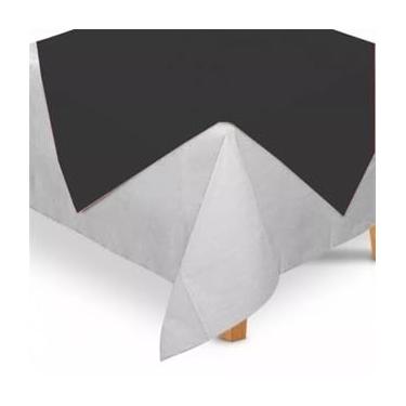 Imagem de Kit 10 Toalhas de mesa festa TNT 1x1m + 10 Cobre Manchas 70x70cm - Para Decoração De Festas, casamentos(Branco c/Preto,5 Toalhas + 5 Cobre Manchas)