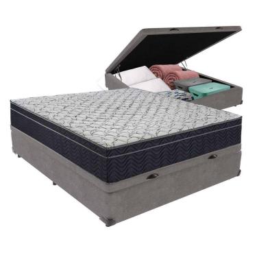 Imagem de Kit Casal Cama Bege Box Baú Colchão Extra Firme Ortobom D45 Cinza