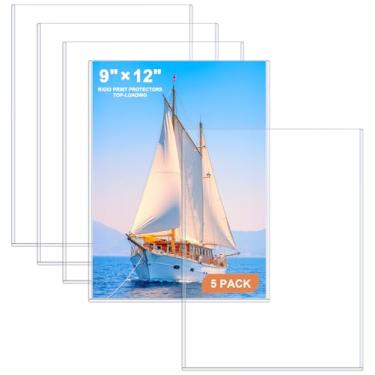 Imagem de Ndsox Pacote com 5 protetores de impressão rígidos de 23 cm x 30 cm, protetores de folha de plástico rígido transparente para pôsteres de fotos com carregamento superior, capas resistentes sem furos