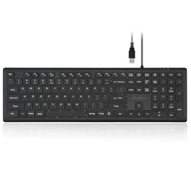Imagem de Perixx Teclado USB de tamanho completo com fio PERIBOARD-210II US com teclas de tesoura silenciosas para desktop, laptop e tablet - preto - inglês dos EUA