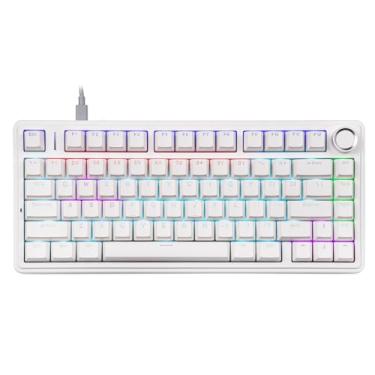 Imagem de EPOMAKER Teclado AULA F75 com fio 75% para jogos com botão, retroiluminação RGB, capa ABS brilhante, teclado mecânico cremoso para jogos/escritório (interruptor branco, vermelho)