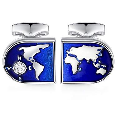 Imagem de Abotoaduras HONEY BEAR World Global Map para homens, negócios, casamento, presente, azul