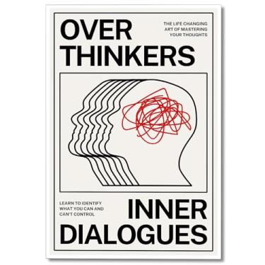 Imagem de Pôster de diálogos internos retrô sobre pensadores, arte de parede em tela com citação inspiradora de saúde mental moderna, imagem estética de quarto, pôster de escritório de conselheiro, decoração de