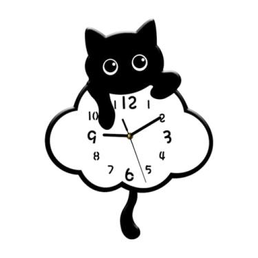 Imagem de XLWLLNJ Relógio de Parede de Gato com Cauda Giratória, Pêndulo, Relógio Pendurado Silencioso para Sala de Aula, Quarto, Estilo C, Tamanho real
