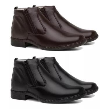 Imagem de Kit 2 Pares Bota Masculina Casual Ortopédica Ziper Em Couro - Giolo, P