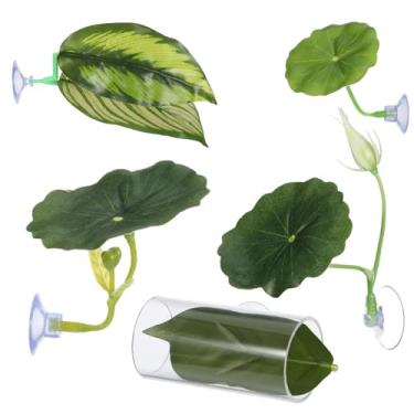 Imagem de Qulkws Conjunto de 5 peças de rede Betta, brinquedos de peixe, rede de plástico ajustável de folha de peixe Betta, almofada de folha de peixe, ponto de descanso de cama beta com ventosas, acessórios