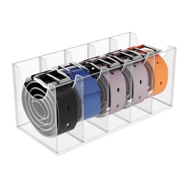 Imagem de Caixa organizadora de cinto de acrílico com 7 compartimentos, suporte de parede ou armazenamento de cinto de mesa para homens e mulheres, comporta cintos de fivela grande, suporte de cinto