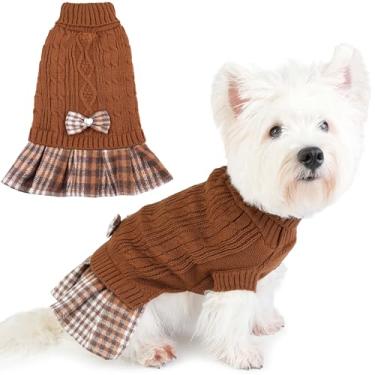 Imagem de Hpetppy Suéter de cachorro com gravata borboleta gola rolê quente suéter para animais de estimação macio e confortável de tricô para cães pequenos roupas de inverno para meninas, roupas de inverno