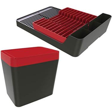 Imagem de Lixeira de Pia 5 Litros Escorredor Para 11 Pratos - Chumbo/Vermelho