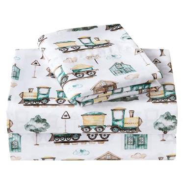 Imagem de Viviland Jogo de lençol solteiro com 3 peças, marrom e verde, microfibra macia, lençol com elástico e fronha - para crianças e crianças pequenas